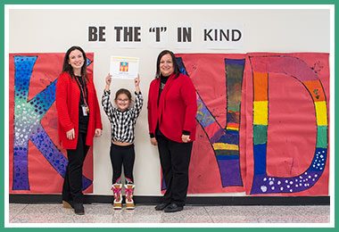 Sofia with Principal Batis (L) and school counselor Jennifer Squeglia (R)
